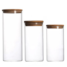 wholesale 100ml 150ml 200ml 250ml 300ml glass storage jar with bamboo lid for food GSJ-666AN